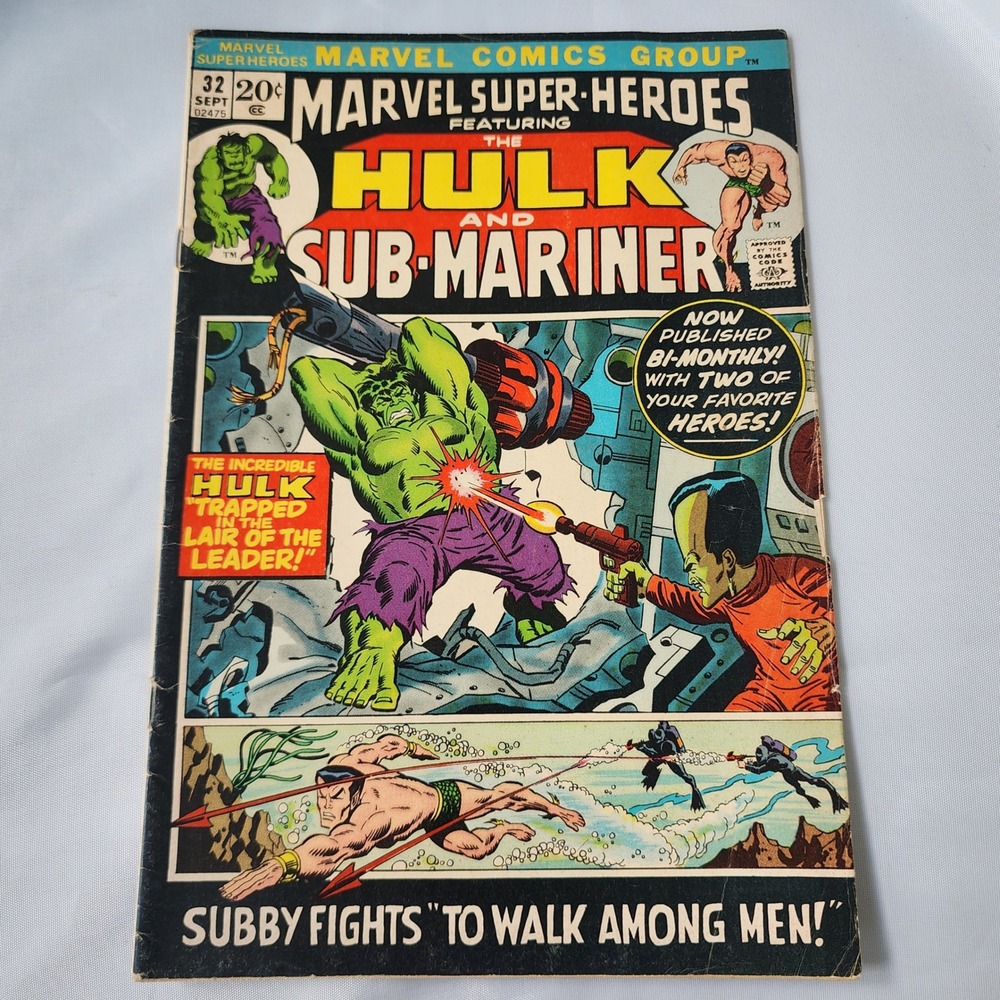 Marvel Super-Heroes #32 Comic Book Hulk and Sub-Mariner Sep 1972 GD B&B Vintage